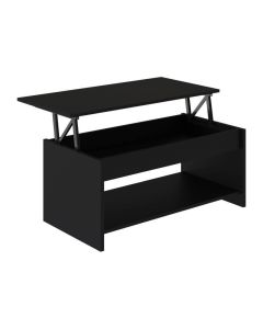 Table basse Happy avec plateau relevable et rangement - Noir mat - L 100 x P 50 x H 44 cm