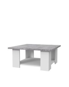 Table basse PILVI - blanc et béton gris clair - dimensions L 67 x P 67 x H 31 cm