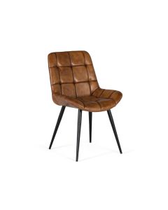 Chaise de salle à manger tapissée en cuir naturel marron