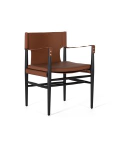 Fauteuil recouvert de cuir synthétique et de bois de frêne marron