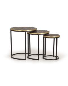 Set de 3 tables plateau bronze et piètement métal
