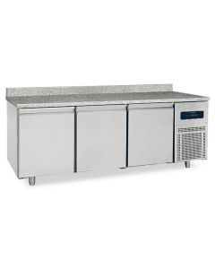Table Réfrigérée Pâtisserie avec 3 Portes 600x400 mm et Plan de Travail en Granite avec Dosseret - Virtus