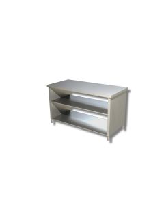 Table avec 2 etageres et panneaux lateraux