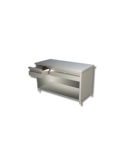 Table sur armoire ouverte avec 1 etagere et 3 tiroirs