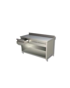 Table sur armoire ouverte avec 1 etagere et 2 tiroirs + dosseret