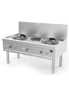 Plan de Cuisson Wok à Gaz Avec 2 Brûleurs 27,5 Kw + 1 Brûleur Soupe 9,2 Kw, 1 robinet de Pour L'Eau - Virtus