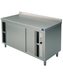 Meuble Bas Inox Chauffant avec Portes Coulissantes et Dosseret - Gamme 700 - Virtus