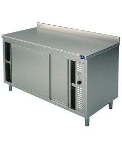 Meuble Bas Inox Chauffant avec Portes Coulissantes et Dosseret - Gamme 600 - Virtus