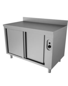 Meuble Chauffant Inox avec Portes Coulissante et Dosseret - Gamme 700 - Virtus