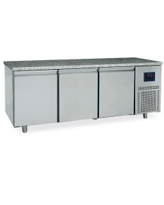 Table Réfrigérée Pâtisserie 3 Portes 600X400 mm, Plan En Granite Avec Dosseret, -2°/+8°C - Wifi - Virtus - BNZ0006/FN