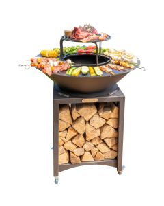 Brasero haut en acier FUMAX avec plaque et grille amovible — Barbecue plancha extérieur 75 cm