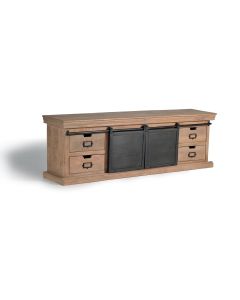 Meuble TV En Bois En Bois De Manguier Et Portes En Métal.: 55x170x40 Cm
