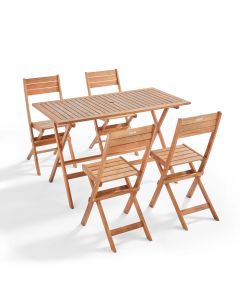 Table de terrasse et 4 chaises pliantes en bois