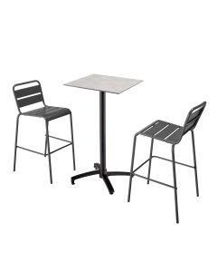 Ensemble table haute stratifié béton gris et 2 chaises hautes gris