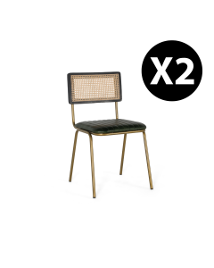 Lot de 2 chaises en cuir et rotin