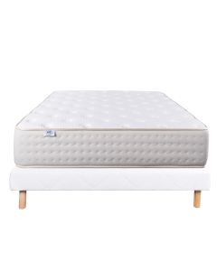 Ensemble Matelas 140x190 cm, Purlux, 26 cm, mousse mémoire de forme, ferme, face été/hiver + sommier blanc ep 13cm