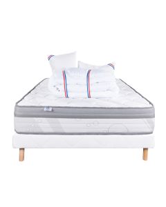 Ensemble Matelas 160x200 cm, Relaxation, 26 cm, ressorts ensachés, Equilibré, face été/hiver + sommier blanc ep 13cm + 2 oreillers + couette