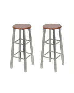 Lot de 2 tabourets de bar en métal avec siège en MDF marron