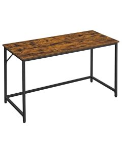 Bureau table poste de travail 140 cm pour bureau salon chambre assemblage simple métal style industriel marron rustique et noir
