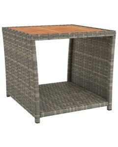 Table à thé en résine tressée grise avec dessus en bois d'acacia massif