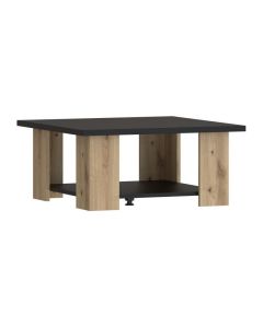 Table basse PILVI 2 plateaux style contemporain en particules mélaminé décor chêne et noir - 67 x 67 x 31 cm