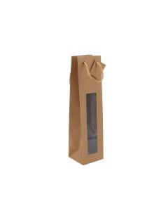 Sac 1 bouteille à fenêtre kraft brun poignées papier par 200