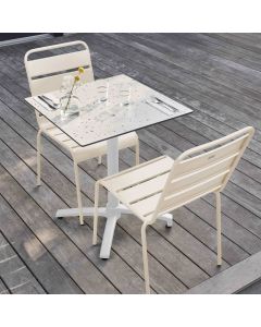 Ensemble table terrasse stratifié terrazzo et 2 chaises ivoire