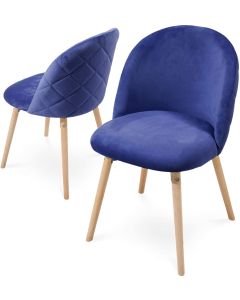 Lot de 2 chaises de salle à manger en velours pieds en bois hêtre style moderne chaise scandinave pour salon chambre cuisine bureau bleu