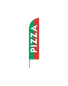 Drapeau publicitaire "PIZZA" de dimensions 255 x 60 cm avec mât
