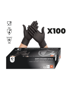 Gant Nitrile NOIR non poudré de  la taille XS à XXL- Boite 100 gants, carton de 10 Boites : 1000 gants au total