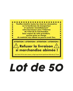 Sticker "REFUSER LA LIVRAISON" de dimensions 20 x 15 cm fond jaune  - Lot de 50