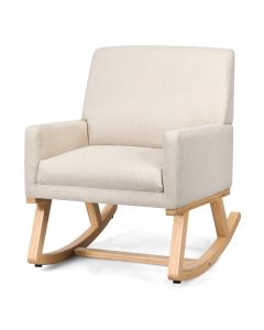 Chaise à bascule pour chambre d'enfant fauteuil à bascule rembourré base en bois massif fauteuil inclinable moderne beige
