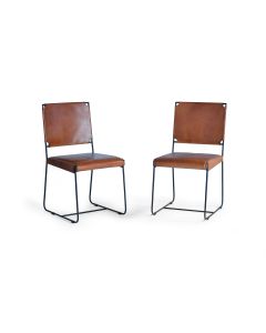 Lot de 2 chaises en cuir marron et métal