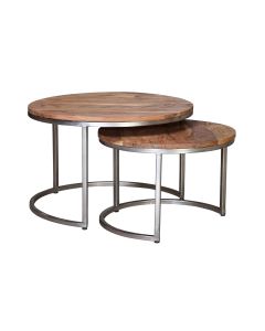 Table Basse En Bois De Manguier Naturel Et Pieds En Métal.