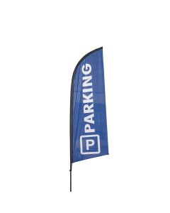 Drapeau publicitaire "PARKING" de dimensions 225 x 85 cm avec mat