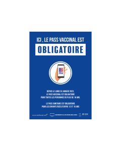 Autocollant repositionnable "ICI, LE PASS VACCINAL EST OBLIGATOIRE" format A4