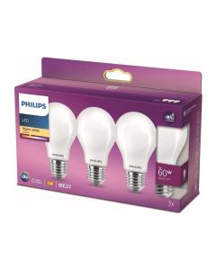 Pack de 3 ampoules LED Philips E27 60W blanc chaud