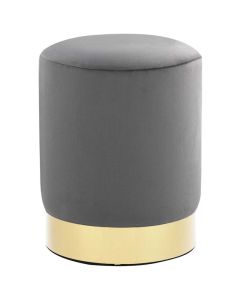 Tabouret en velours gris foncé et doré en forme de tonneau
