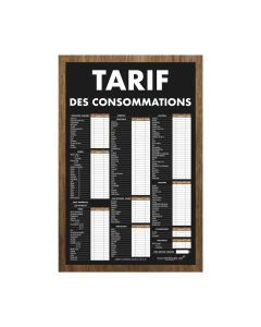 Panneau "TARIF DES CONSOMMATIONS" traditionnel dimensions 60 x 40 cm