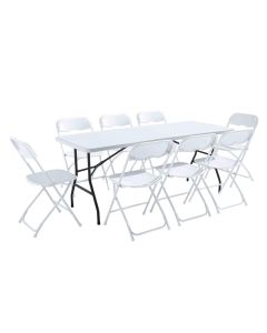 Ensemble table et chaises pliantes de terrasse - 8 places 180cm Blanc