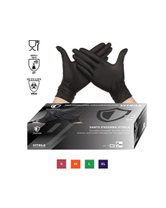Gant Vitrile Noir non poudré de la taille S à XL - Boite de 100 gants, carton de 10 boites, total 1000 gants