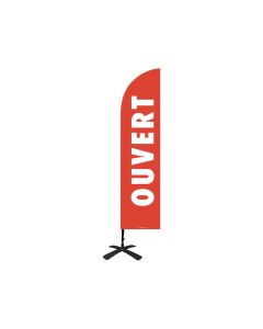 Drapeau publicitaire "OUVERT" de dimensions 255 x 60 cm avec Kit complet Tramontane