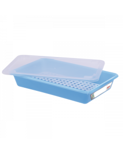Bac plat HACCP avec grille + couvercle  - Bleu 5 L Gilac