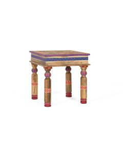 Table basse en manguier avec détails peints à la main