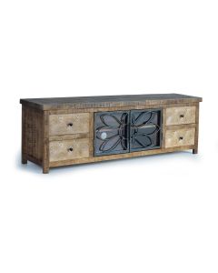 Meuble TV en bois manguier marron vieilli et métal