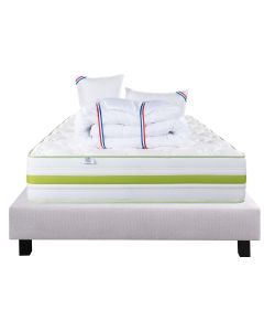 Ensemble Matelas 140x190 cm, Rêverie, 30 cm, mémoire de forme, ferme, face été/hiver + sommier gris ep20cm + 2 oreillers + couette