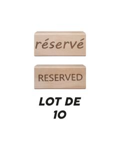 Support de table double face "Réservé - Reserved" en bois brut dimensions 3,7 x 8 x 2,3 cm - Lot de 10