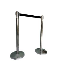 Barrière Rétractable en Acier Inoxydable Chromé Noir à Sangle Longueur 180 cm - Vendu par Lot de 2 - Veba