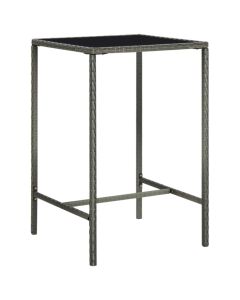 Table de bar de jardin en résine tressée et verre trempé gris 70x70x110cm