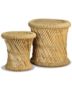 Lot de 2 tabourets en bambou et jute pour intérieur et extérieur